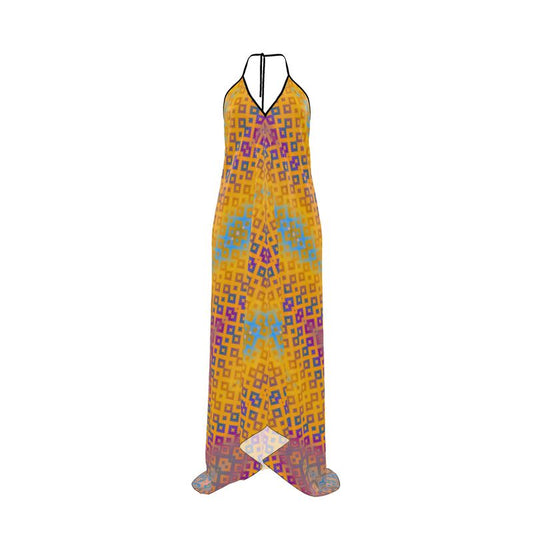Golden Radiance Halter Maxi Dress